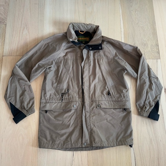 Timberland Olive Green Rain Coat Heavy Jacket Zip Up Size Medium - Picture 1 of 6